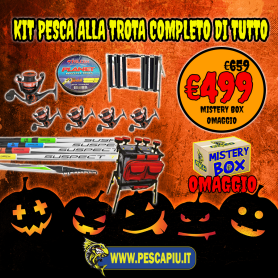 KIT TROTA LAGO COMPLETO DI TUTTO - 5 CANNE TUBERTINI - PORTA TROTE MILO - 5 MULINELLI - PORTA CANNE 6 POSTI