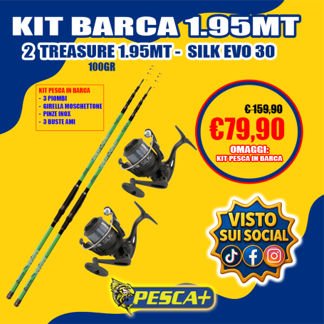 KIT PESCA IN BARCA TREASURE  1.95MT - 2 TREAUSURE 2 SILK EVO 30