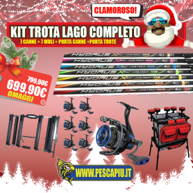 KIT TROTA LAGO COMPLETO HYDRUS TRABUCCO - 7 CANNE - 7 MULINELLI - PORTA CANNE - PORTA TROTE
