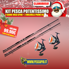 KIT PESCA POTENTISSIMO - 2 CANNE WILD SPOD + 2 MULINELLI PRIME 80