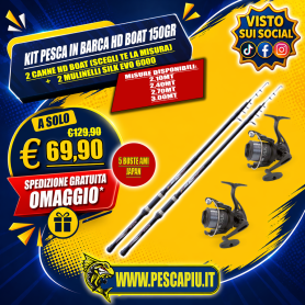 KIT PESCA IN BARCA 2 CANNE HD BOAT 150gr + 2 MULINELLI SILK EVO + 5 BUSTE AMI JAPAN