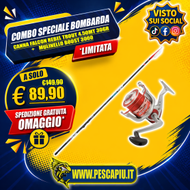 COMBO SPECIALE BOMBARDA CANNA FALCON REBEL TROUT 4.50MT 30GR + VIGOR 3000