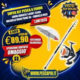 SUPER KIT PESCA A FONDO ADRIATIC 3.60MT 250GR +  VIGOR PRIME 80 + OMBRELLONE MILO
